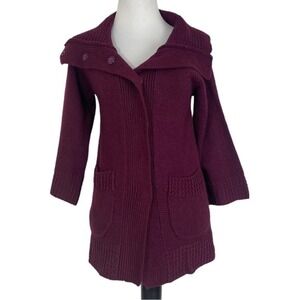 Talie‎ Womens Plum Purple Chunky Knit Open Front Cardigan Portrait Collar Small